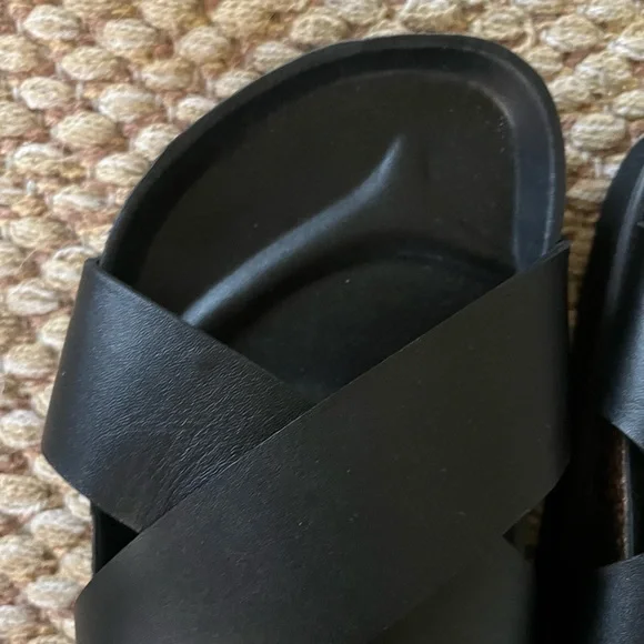 Liberté Leather Black Sandals with Cork Footbed - Picture 5 of 5